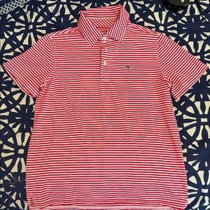 Vineyard Vines Boys Santaky Red & White Striped Polo Shirt
